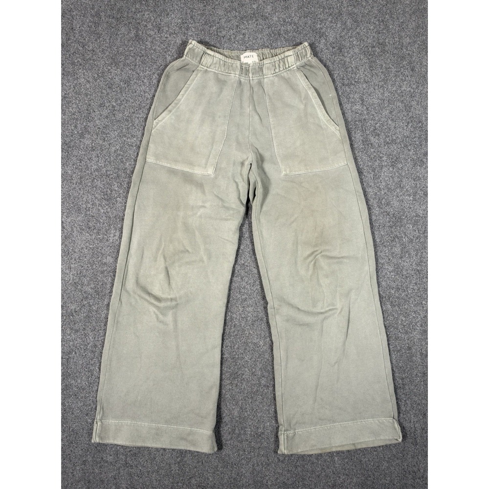 MATE the Label Organic Fleece Wide Leg Sweatpants Womens Small Green Gray Cotton